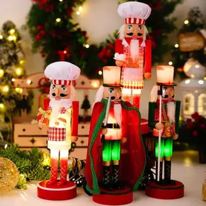 Nutcracker Soldier Figurine with Lighted Tin Soldier, Christmas Standing Decoration, Indoor Outdoor Bedroom Table Decor