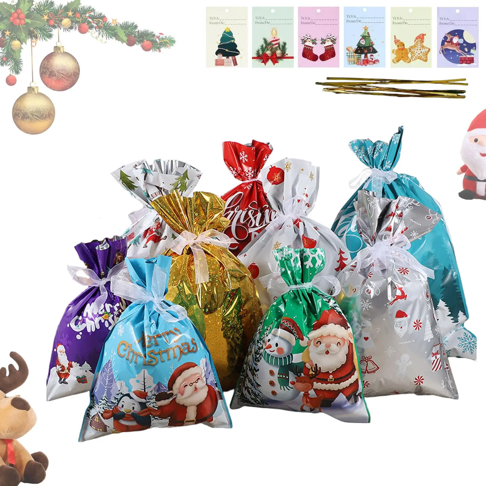 Unisex 18-Piece Assorted Foil Gift Wrapping Bags with Ribbon Ties - 5 Sizes, 18 Designs, Adult Xmas Ceremony Santa Sacks for Presents, Party Favors (Home & Festive Decor, Party Supplies)