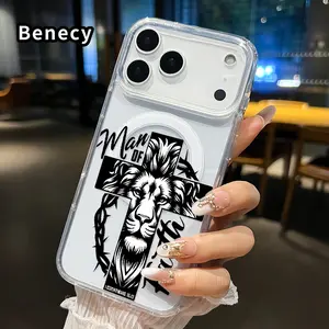 Clear Phone Case for iPhone 17 Pro Max 16 Plus 15 14 13 12 11 Air E Lion of Judah Cross Hard Acrylic Back Soft Silicone Edge Drop-Proof Lightweight Cell Phone Cover for boy girl