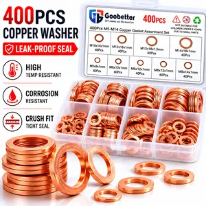 400Pcs M5-M14 Copper Sealing Washers Assortment Kit, Metric Flat Crush Ring Gasket, Oil Drain Plug Seal Washer for Auto Motorcycle Fuel Hydraulic Pipe Fitting