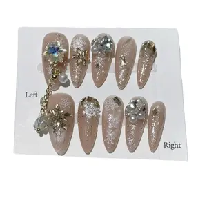 E87 Copper mesh red Christmas snowflake explosion long hand press on  press-on nail Christmas Live