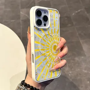 Magnetic Compatible Case for iPhone 17 16 E Pro Max 15 Plus 14 13 12 11 XS XR, Coquette Sun and Flower Pattern 1 Style | Trendy, Silicone, Lightweight, Shockproof, and Girly Protection
