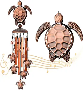 Turtle Wind Chime - Handmade Aluminum Wind Chime with Copper-Plated Surface, 35IN, Ideal for Garden, Yard, Home & Beach Decor