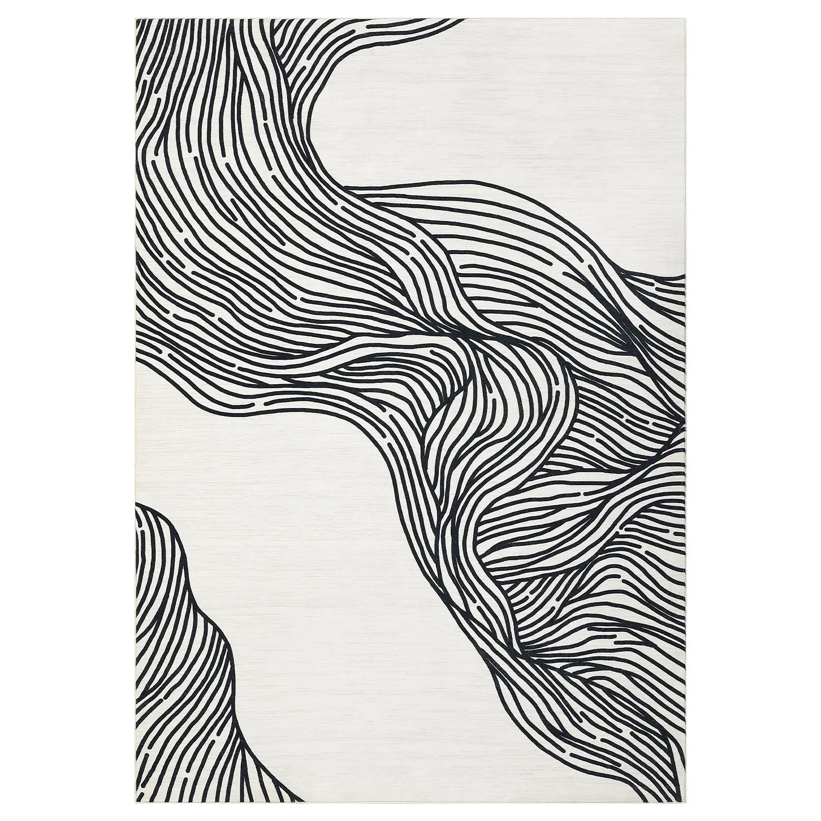 【Christmas Gift】10 x 13 ft Polyester Cashmere Imitation Beige Black Rectangular Hallway Bathroom Entryway Kitchen Office Foldable Line Printed Modern Washable Area Rug