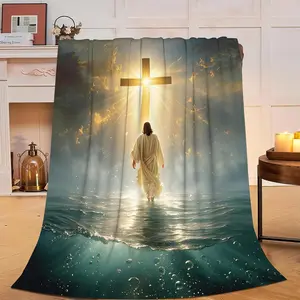 Jesus Christian Throw Blanket Jesus Walking on Water Fleece Blanket Christ Cross Religious Soft Cozy Fuzzy Plush Warm Stuff Bedding Blankets Gifts for Boys