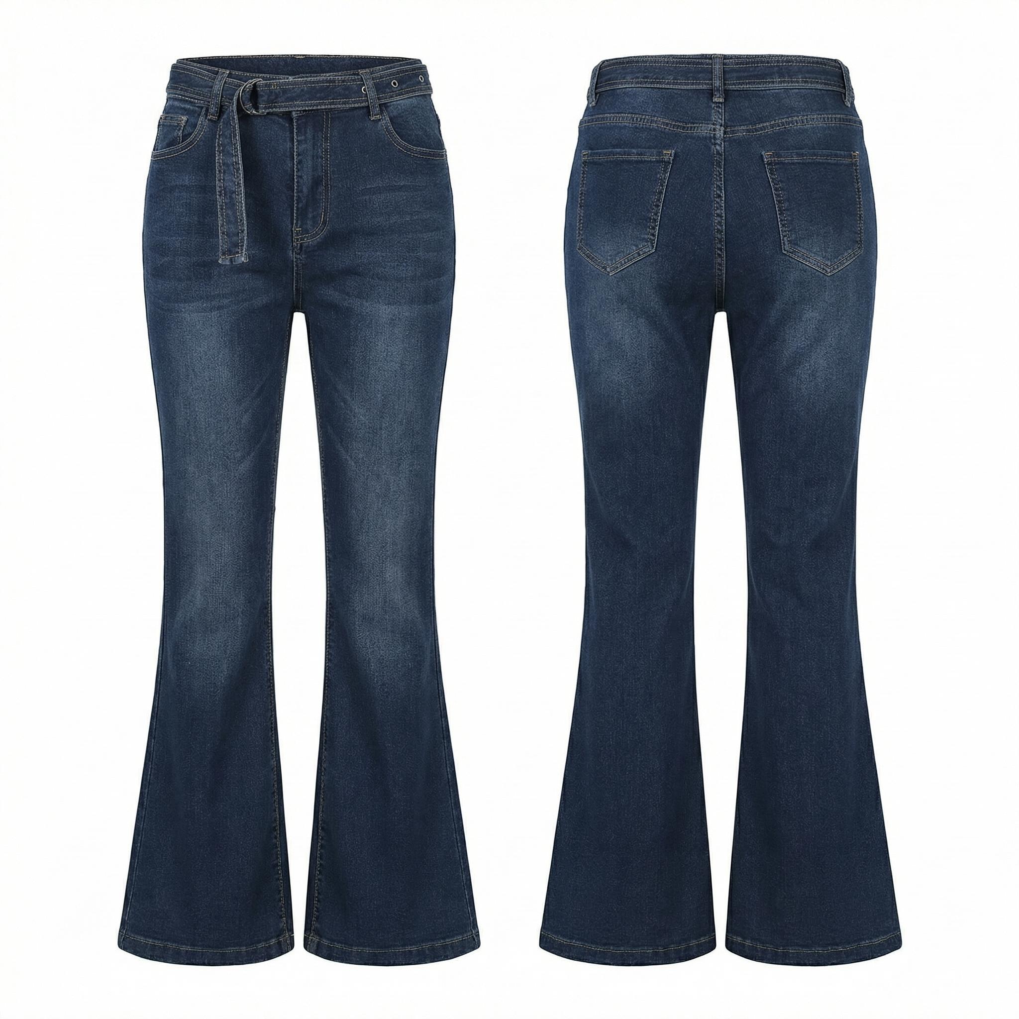 Women’s Flare Jeans Bell Bottoms Stretchy Flattering Dark Wash Denim Pants With Belt Y2K Vintage Grunge Alt Casual Streetwear