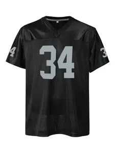 Men's Stitched Football Jersey, Breathable Short Sleeve Pullover, Sporty Style, 90s Hip Hop Sports Retro Mesh Practice Plain Football Shirt