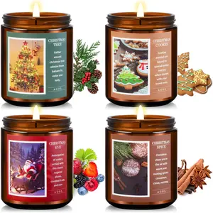 4 Pack Christmas Candles, Exquisite Christmas Scented Candles Set, Amber Jar Natural Soy Candle Sets, Christmas Tree/Spic/Eve/Cookies, Christmas Candle Gift Sets for Women Men Spa, Sleep, Yoga, Read AGOL