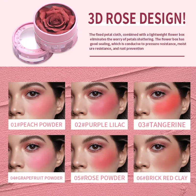 MAYBELUCKY Rose Petal Blush 3D Flower Design Long Lasting Natural