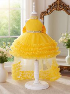 toddler girl's glitter sequin decor tulle dress, elegant sleeveless round neck a line dress for party performance birthday, kids clothes for all seasons