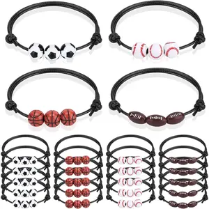 20 Pcs Sports Party Favors Charm Bracelets,Soccer Basketball Football Baseball Volleyball Bead Ball Bracelets Adjustable Inspirational Wristbands Sport Theme Birthday Party Favor Gifts for Teen Adults