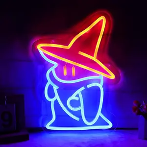 Black Mage Fantasy Acrylic LED Neon Sign with LED Strip, 14x10 in Final Fantasy Themed Light for Bedroom, Gamer Decor, Indoor Home Improvement Lighting summerwins,summerwins