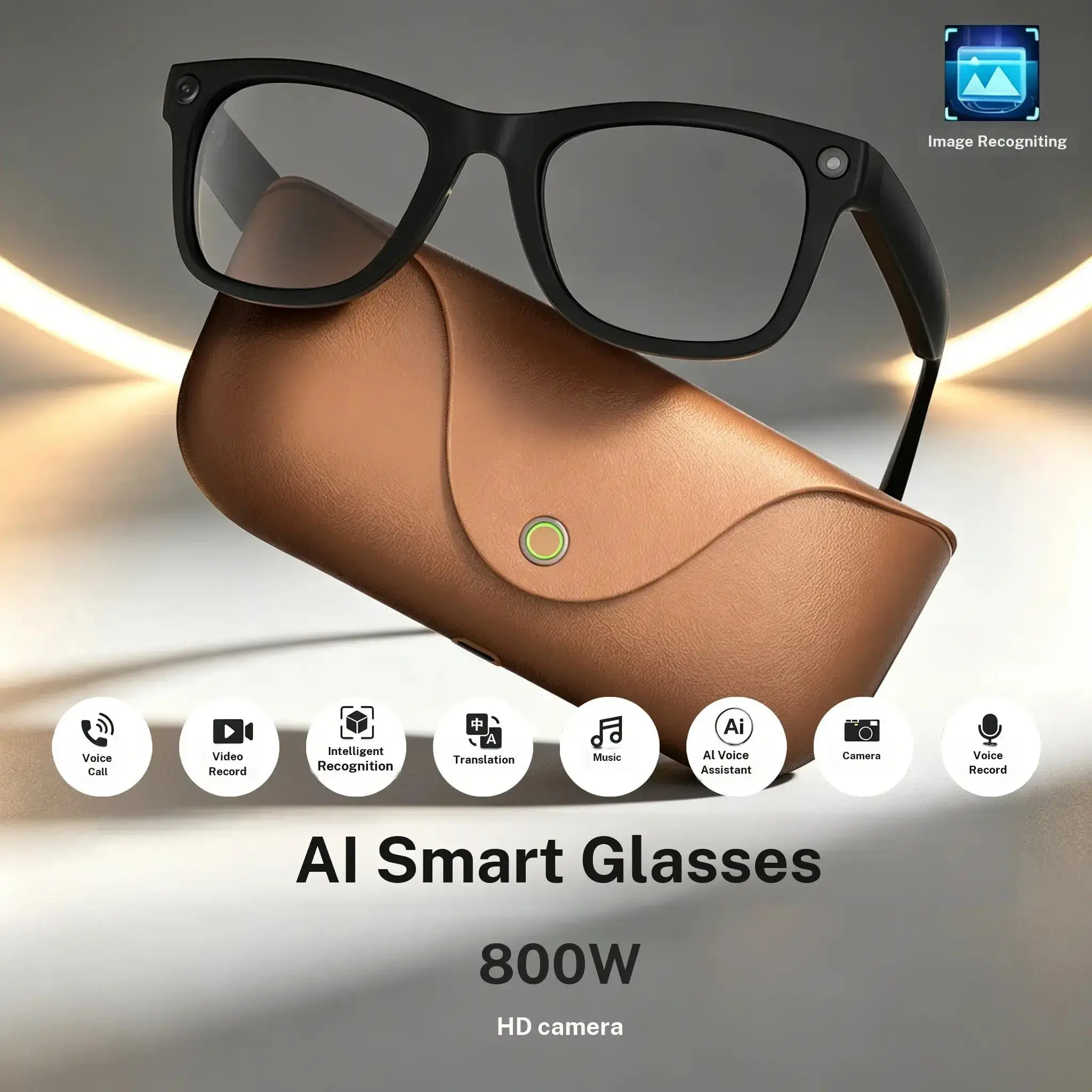Ai Smart Glasses Mt5 Real-Time Translation, 800mp Camera, 2000mah Charger, Call Music Photo Video, Ideal for Travel & Daily Use