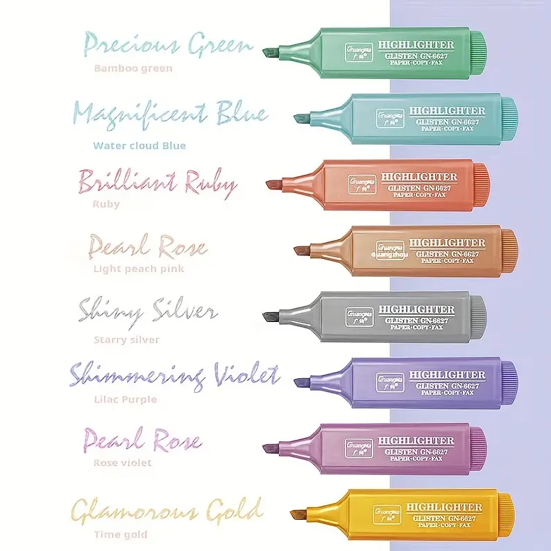 8 PACK Sparkling Metallic Highlighters Set, Quick-Dry No Smudge Glitter Markers with Chisel Tip, Non-Toxic Ink, for Note Taking Journaling Coloring Planners Art, Vivid Pearlescent Colors
