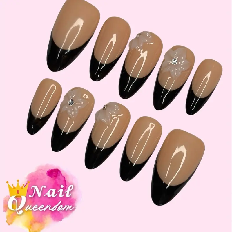 Nail Queendom [NIGHT DROPLETS] Handcrafted 3D Press-On Nails Reusables Long Lasting Salon Quality Easy Application 10 Pieces Set Eco-Friendly 3D-gel Finish