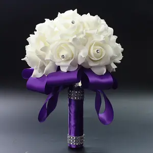Romantic Handheld Artificial Wedding Bouquet - Elegant Ribbon Bridesmaid Flower Arrangement for Special Occasions