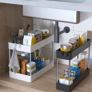 Kitchen Utensils Under Sink Storage Rack Cabinet Inner Daily Necessities Telescopic Drawer Cabinet Countertop Storage Movable