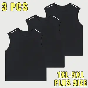 1XL–5XL Plus Size Men’s Summer Loose Sleeveless Tank Top — Fitness/Running Training Sports Vest, Classic Crew Neck Casual Versatile Tank for Exercise, Gym, Daily Home Leisure