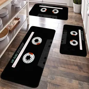 JIT 1/2/3 pcs of black plain-jersey magnetic tape carpet, suitable for multiple scenarios as a decorative carpet. Kitchen carpet set, plain-jersey washable bedside soft carpet, suitable for use in kitchens, bedrooms, etc.