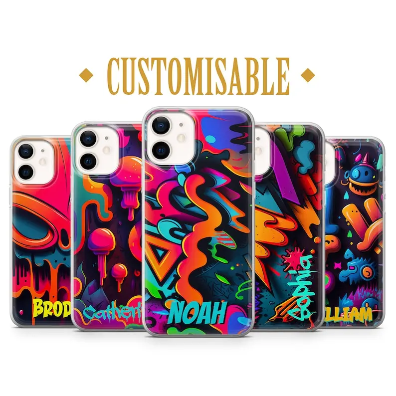 Personalised Graffiti Name Phone Case, Street Art Cover for iPhone 15 Pro Max, 14 Plus, 13, 12, 11, & X, Xs, Xr