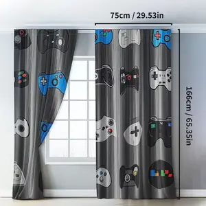 Classic Style Polyester Game Controller Curtains, Video Game Design, Suitable for Bedroom and Living Room, Multiple Sizes Available, Window Curtain