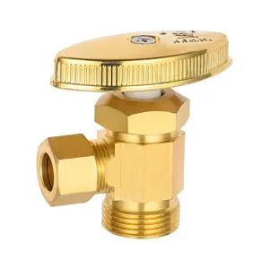 10-Pack 1/2" Nominal (5/8" OD) Comprx 3/8" OD Compr. Angle Stop Valve, Multi Turn, Brushed Brass (Lead Free)