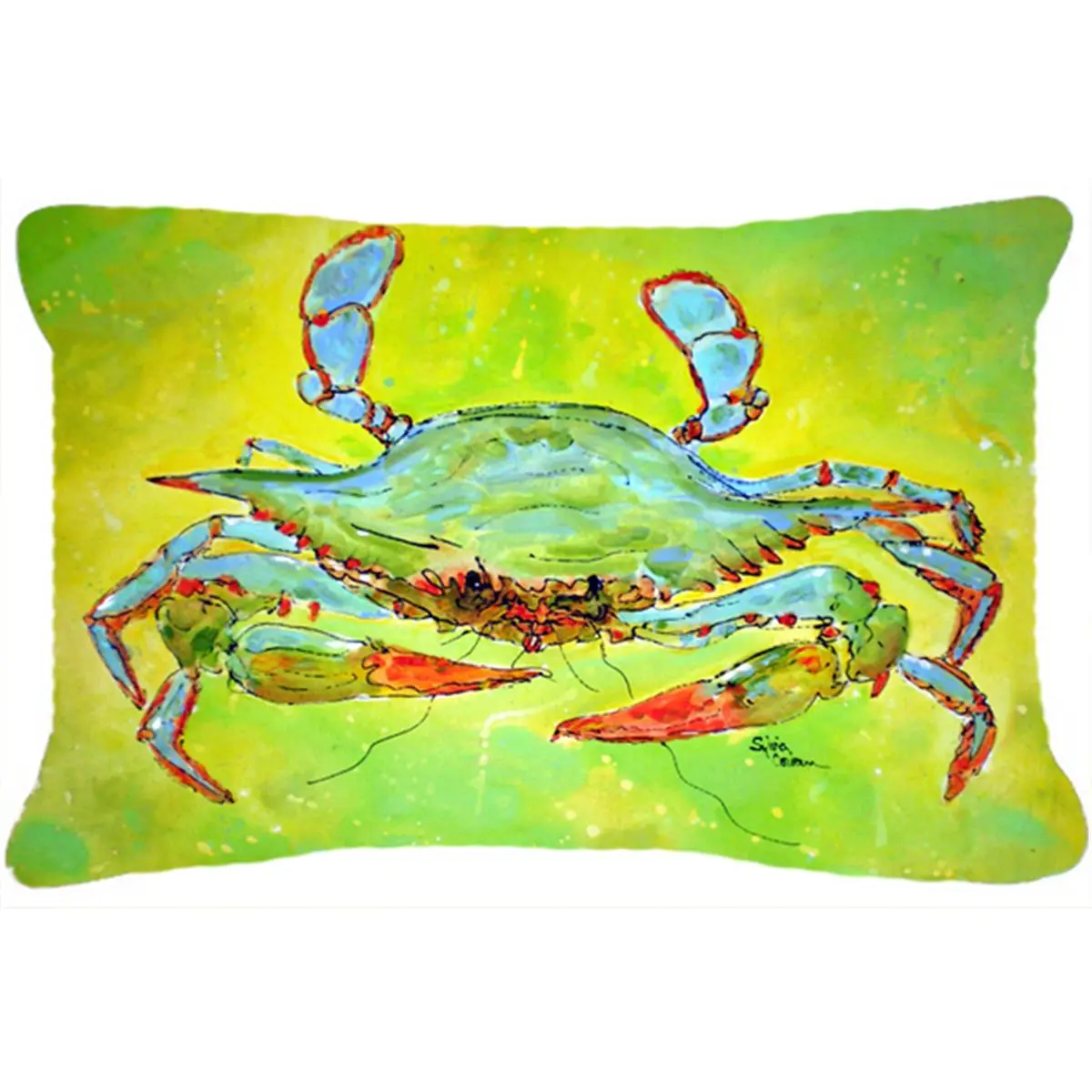 212 MAIN Bright Green Blue Crab Polyester Decorative Pillow - 12x16 in Mildew-Proof Indoor/Outdoor Fabric Cushion, Durable Cushions