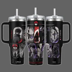 Obito Uchi Red Purple Eye Anime Tumbler, Dark Ninja Full Wrap Graphic, Stainless Steel Insulated Cup 20oz/40oz with Straw Lid Included