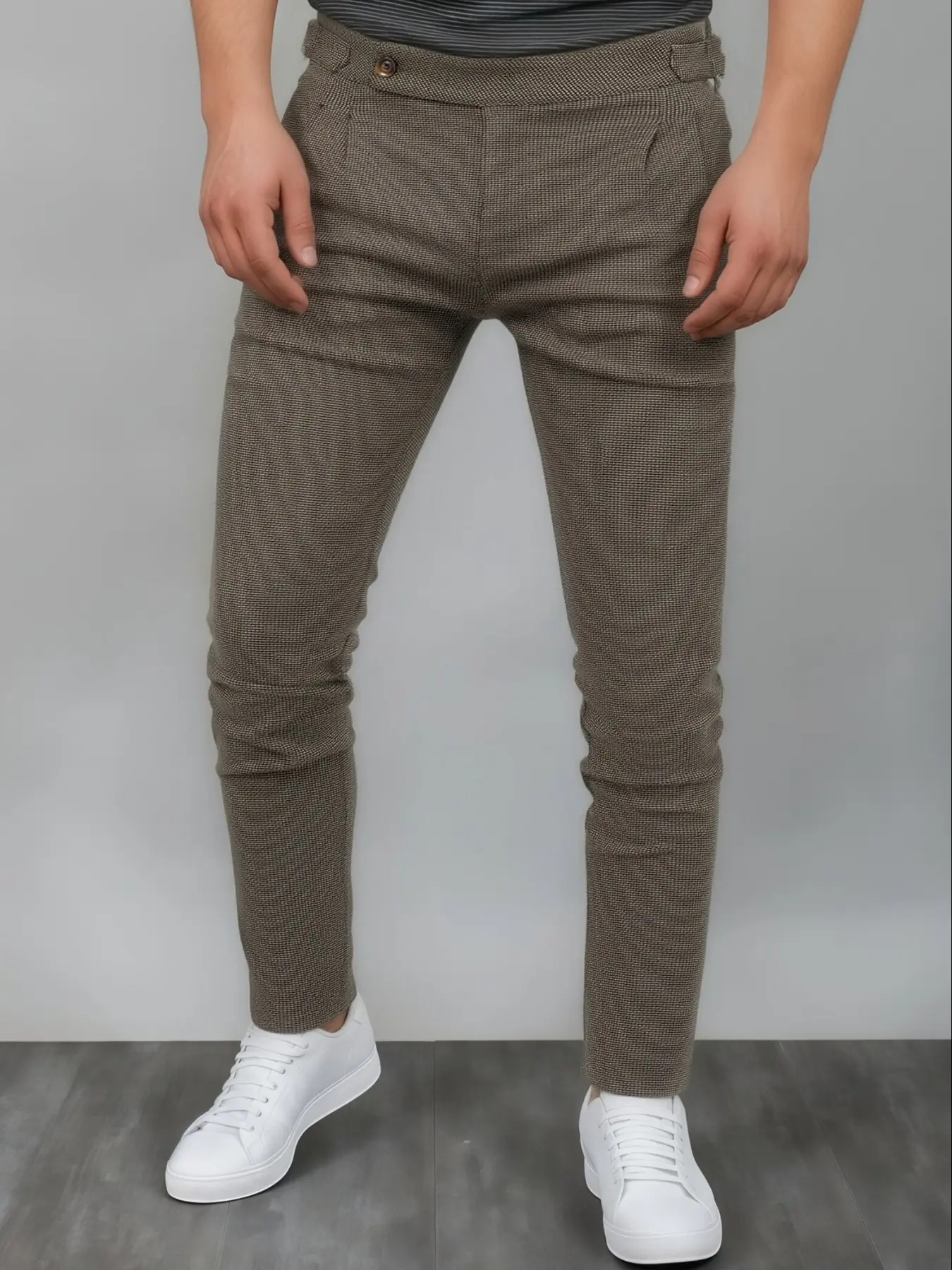 Elegant Men's Fitted Houndstooth Suit Pants, High-Quality Versatile Classic Business Fashion Pants, Comfortable Breathable Elastic Men's Trousers, Lightweight Trousers