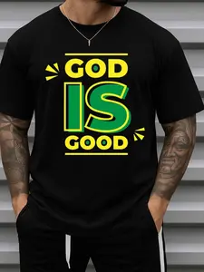 Men's God Is Good T-Shirt 100% Cotton 180GSM Black Short Sleeve with "GOD IS GOOD" Print - Casual Round Neck Tee for Gym, Church Events & Casual Attire - Durable Religious Apparel