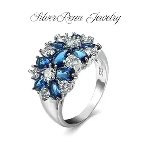 S925 Mother's Day Sterling Silver Synthetic Sapphire Ring, Valentine's Day Jewelry with Gift Box, Stylish Luxury Women's Ring, 5A Blue Cubic Zircon Jewelry Perfect for Lover & Girls Daily Wear and Party