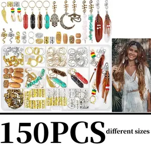 150 Pieces Hair Jewelry Dreadlocks Crystal Wire Wrapped Loc Adornment Assorted Imitation Wood Beads Braid Accessories for Braids Hair Cuffs Decorations for Women Girl