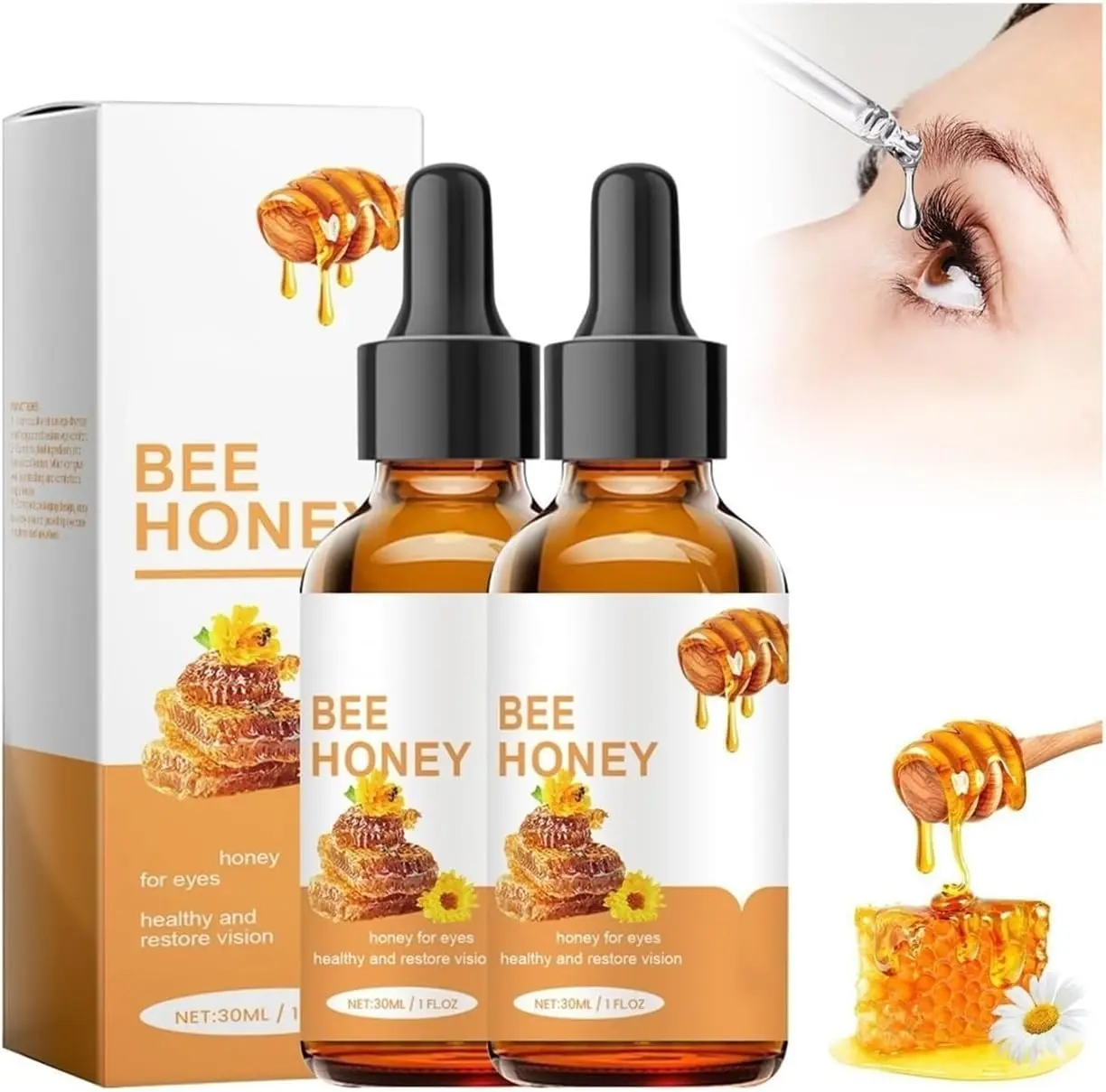 Bee Honey Eye Drops Refreshing Moisturizing Soothing for Dry Astringent Eyes Natural Fast Acting Daily Care 30mL Eye Care Product Eye Health Products