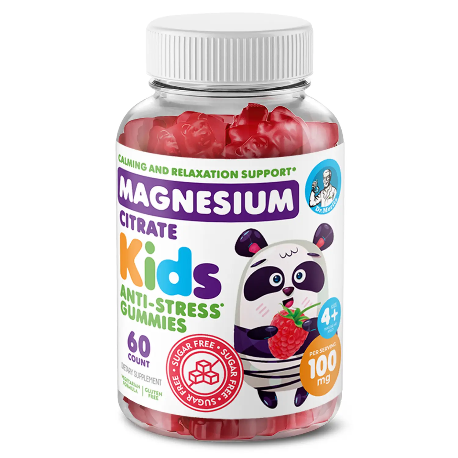 DR. MORITZ Kids' Magnesium Citrate Gummies - 100mg Calm & Relaxation Support - Raspberry Flavor - Sugar-Free, Non-GMO - 60 Count - Healthcare Suppleme