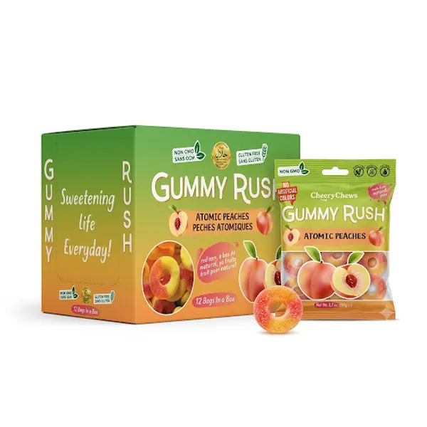 INFIN8Gummy Rush Atomic Peach Rings Gummy Candy 3.17oz 12ct Tray