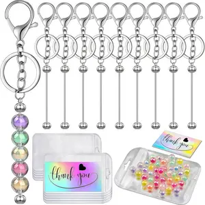 80-Piece Beaded Keychain Set, Includes 50 Decorative Beads, 10 Keychains, 10 Sealing Bags, 10 Thank You Cards, Ideal Gift for Women & Girls