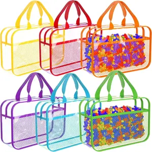 6 Packs Toy Storage Bags with Zipper, Clear PVC Organizing Bags, Reusable Toy Storage Organizer with Portable Handle, Travel Waterproof Organizer Bags for Building Blocks, Puzzle, Toys and Books