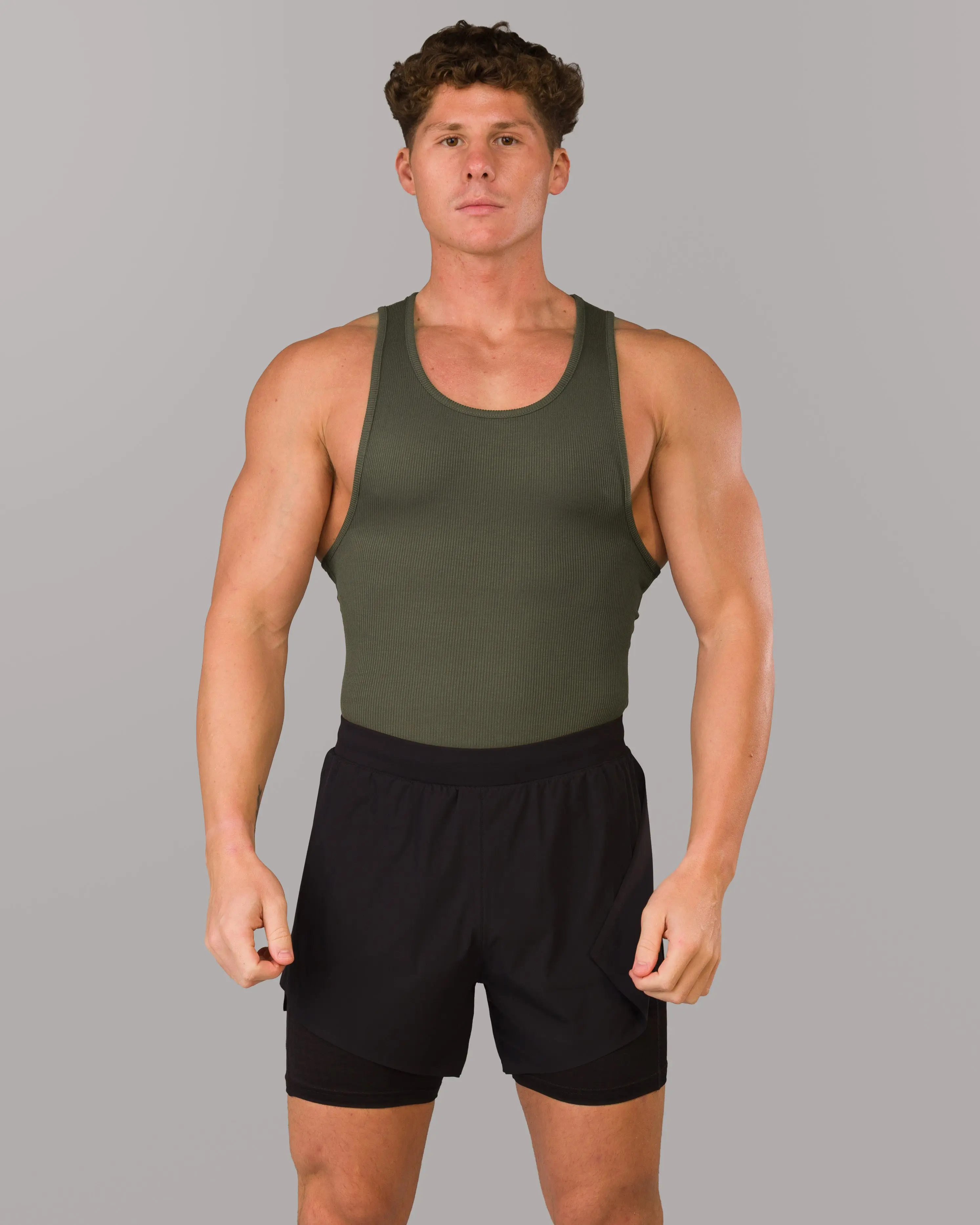 Zero Ribbed Tank 2pk - Signature Green / Signature Brown Viscose Fabric