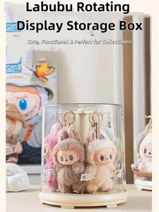 360° Rotating Clear Acrylic Display Case – Stackable Dustproof Box for Plush Toys & Figures, Labubu