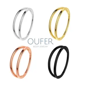 OUFER 20G Geometric Hinged Segment Double Row Nose Piercing Hoop, 5mm-12mm Minimalist Daily Wear Hoop Piercing Jewelry for Nostril, Helix Body Jewelry
