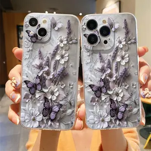 Creative 3D Butterfly Flower Pattern Transparent Phone Case Premium Texture Simple Phone Case compatible with iPhone 17 Pro Max,/16/15/14/13/12/11  Halloween Gifts, for Family, Birthday, Friend Or Yourself