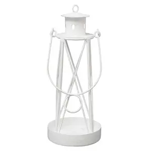 Iron Lantern Lighthouse 7 Inch High with Two Free Tealight Candle - White