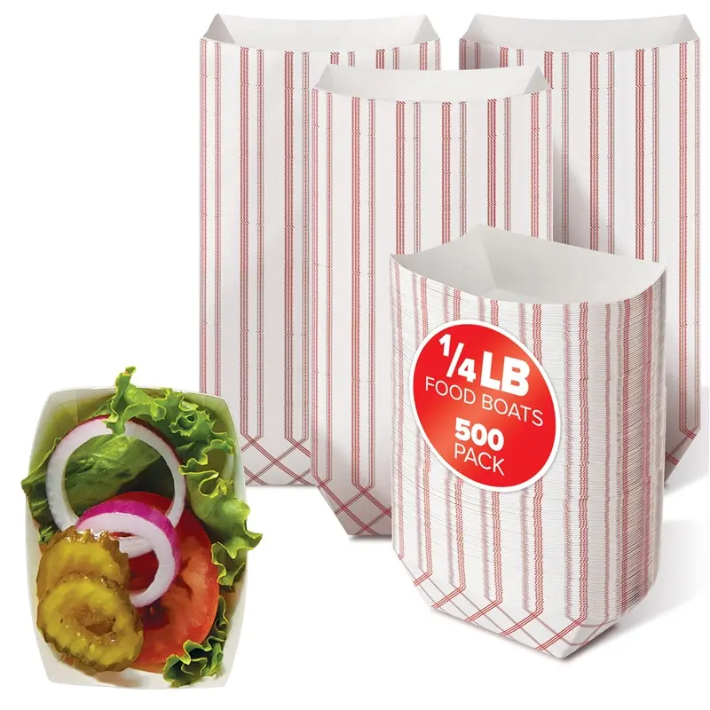 Stock Your Home Paper Food Boats (500 Pack) .25 Lb Disposable Red & White Checkered Trays, Eco Friendly Boat, Serving Boats for Concession Food & Condiments, Nacho Serving Dish