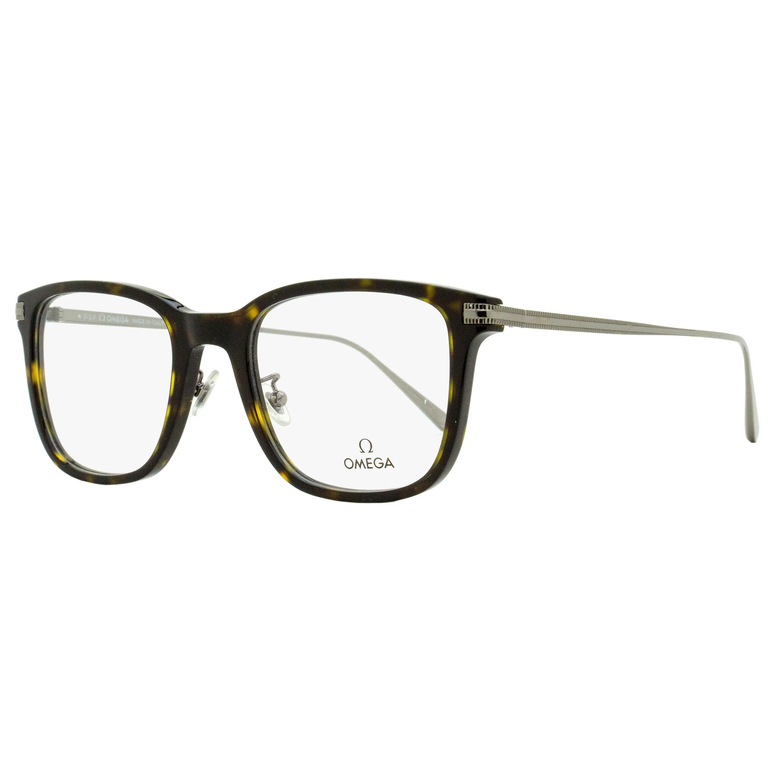 Omega Square Acetate Eyeglass Frames for Males - OM5005H 052 Havana-Palladium, 54mm, Classic Shapes, Contemporary Motifs, Demo Lenses, Adjustable Nose Pads, Metal Temples, Precision Craftsmanship