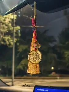 Tibetan Tantric Pendant of China, 'Chan' Pendant ,Chinese-style car hangings, wealth-bringing hangings, key chains, ancient style, ensuring safety, yellow God of Wealth, non-fading, hangings, for men, for women，
