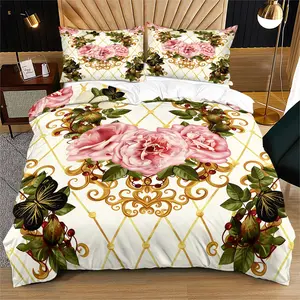 European Luxury Rose Floral Quilt Cover Set, Valentine's Day Wedding Bedding, Includes 1 Quilt Cover and 1 or 2 Pillowcases,Bedroom sofa atmosphere duvet cover