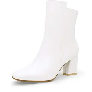 IDIFU Women's Square Toe Ankle Boots Low Block Heel Short Boots Side Zipper Booties Trending Female Footwear мартинсы  обувь