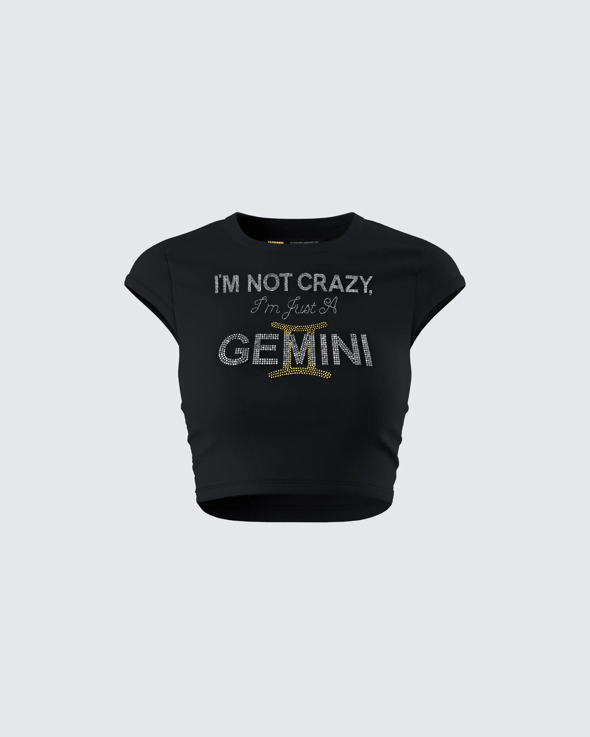 Women's Julane Black Gemini Graphic Cotton-Polyester Tee - Round Neck, Short Sleeves, Cropped, Casual Fit, Streetwear Top
