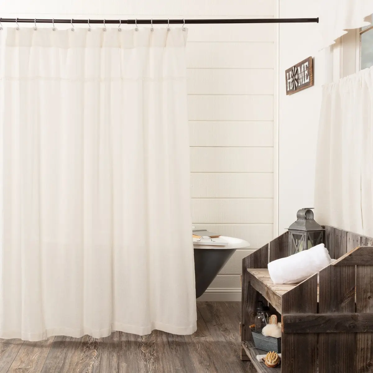 Baxter Burlap Antique White Cotton Shower Curtain - Iron-Ready Bathroom Accessory for Farmhouse Bathtubs, Fabric Shower Curtains