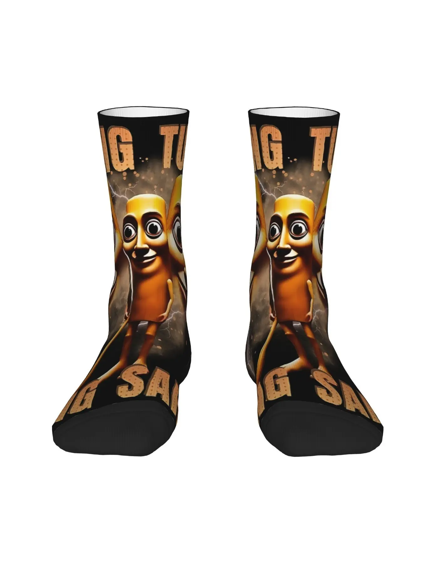 1 Pair Hip Hop Vintage Tung Tung Tung Sahur Crazy Men's Breathable Compression Socks Casual Stylish Funky Socks Wacky Socks Unisex Brainrot Street Style Pattern Printed Seamless Printed Funny Novelty Happy Crew Sock Gift